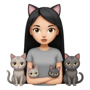 a pretty bratz dusky girl with long straight hair with four cats nd wearing a grey tshirt sticker