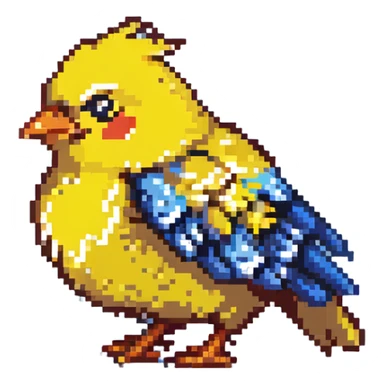 angry yellow bird, open beak, side view, ruffled feathers sticker