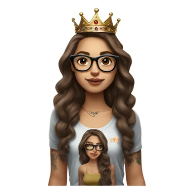 Hyperrealistic beautiful  girl, wearing a crown and glasses with tattoos, with long brown hair  sticker