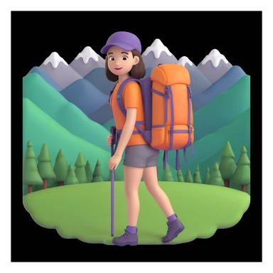 girl back packing mountains in background, close up pose sticker