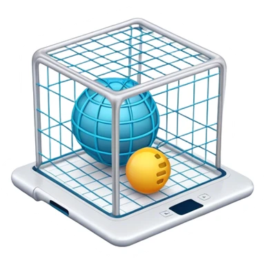 Create an emoji for 3D visualization and modeling. Show a 3D object with wireframe lines and a 3D modeling tool interface. Use modern, professional colors. Do not include any emojis or smiley faces. Make the background transparent. sticker