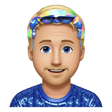 Ryan Gosling with blonde hair, periwinkle sequin outfit sticker