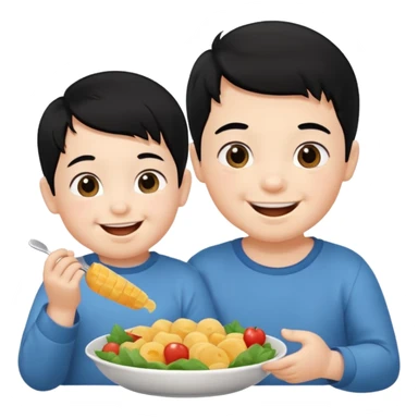 eating food well baby with happy face black hair girl and boy sticker