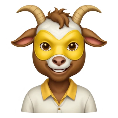a goat with yellow mask and wearing shirt sticker
