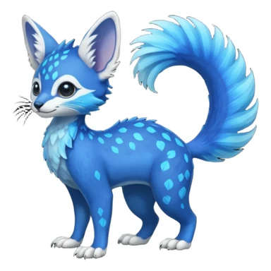 Feral Rare Fantasy vibrant tropical cobalt-blue and cyan Vernid-Trico-species-creature by LiLaiRa, random markings, tufted tail, tufted ears, full body sticker