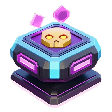 Clash of Clans aesthetic: Cinematic Playful 3D Isometric Sci-Fi Console Emoji, rendered in a 3D vector-style similar to standard emojis with minimal shading and bold, simplified shapes. A compact, distinct form with signature details, softly glowing with a futuristic sci-fi warfare charm. Simplified yet unmistakably iconic, highly detailed and consistent, glowing with a soft radiance and high shine. Stylized with a touch of high-tech brilliance and a soft glowing outline, capturing the essence of a beloved gaming relic with a friendly, playful manner! sticker