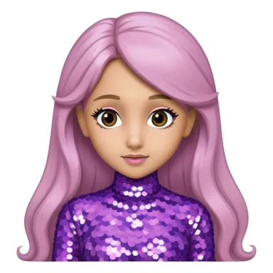 Ariana Grande with long dark blonde hair, lavender pink sequin outfit sticker