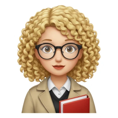 girl student , curly blone hair, half body to belt, glasses sticker