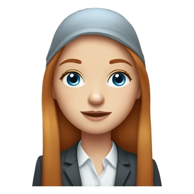 Cute portrait of girl in bussines with long straight ginger hair, freckles and blue eyes and she is very cute amd classy sticker
