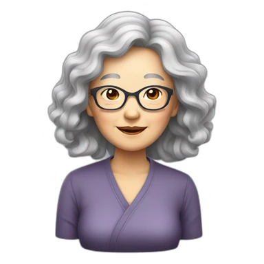 Chinese senior lady with long wavy hair wear colour top wear glasses sticker