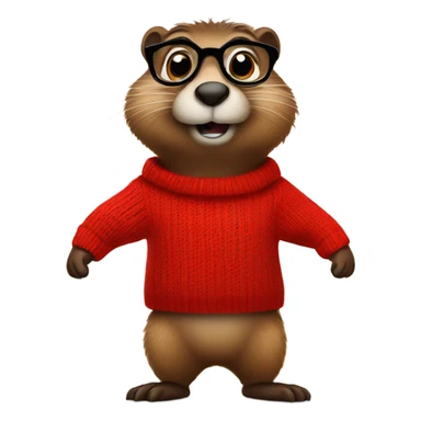 groundhog in a red sweater and glasses hands on side sticker