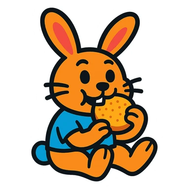 cartoon rabbit eating a rusk, vibrant toon style sticker