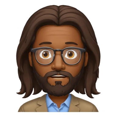 bearded long haired black man with eyeglasses no body sticker