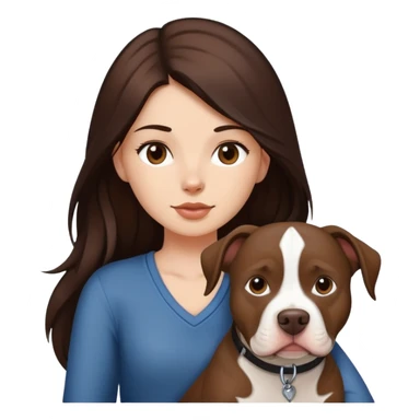 girl with dark brown long hair with her pitbull dog brown and white sticker