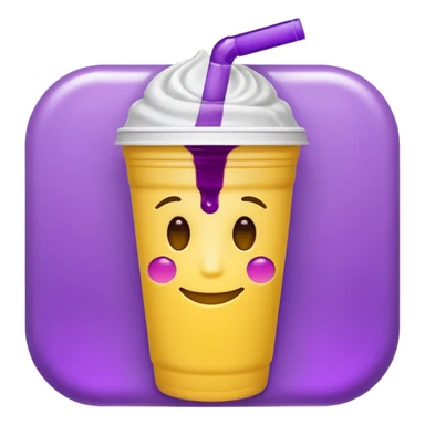  White styro with purple juice inside visible from the top only. Add a stoned yellow emoji face that os holding the cup sticker