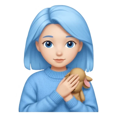 sky-blue Girl's wool sweater with light fabric folds and soft shading, casual style, Knitten.only wool sweater. sticker