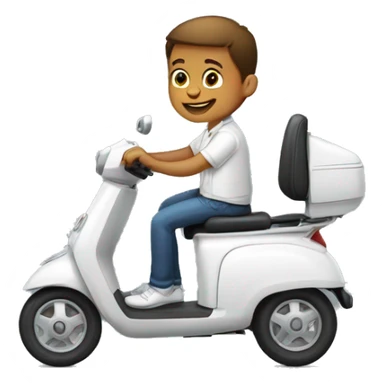 boy in white shirt riding mobility scooter sticker