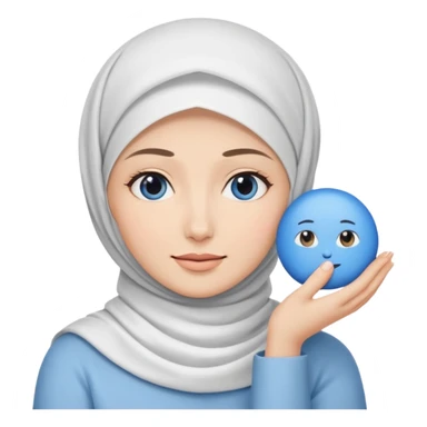 white pretty woman with white hijab holding a blue cushion foundation emoji sticker