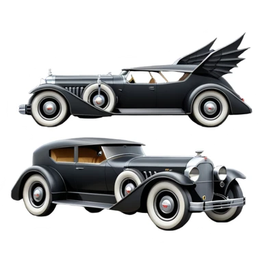  the animated series aerodynamic opulent dark futuristic concept Batmobile loosely based on 1926 V16 Cadillac wagon (flat long straight faceted mechanical body) winged stealthy street hot rod  sticker