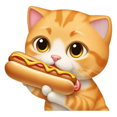 Orange scottish fold cat eating a hot dog sticker