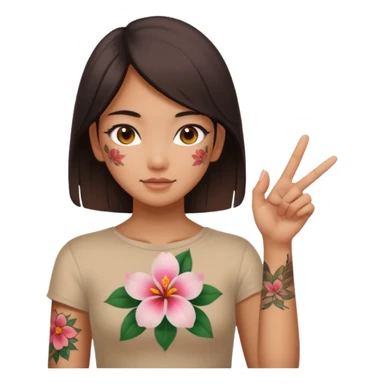 make me an image of a girl from hong kong with brown eyes and a hong kong flower tattoo on her back flipping off the camera sticker
