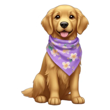 Full body Golden retriever wearing lilac floral bandana around neck sticker