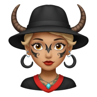 Woman with small horns — black hat, face tattoos sticker