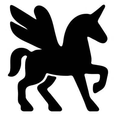 A unicorn in a black filled icon style, with wings. sticker