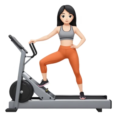 Fair-skinned black hair girl wearing grey workout set in leggings and bra doing pilates on a reformer sticker