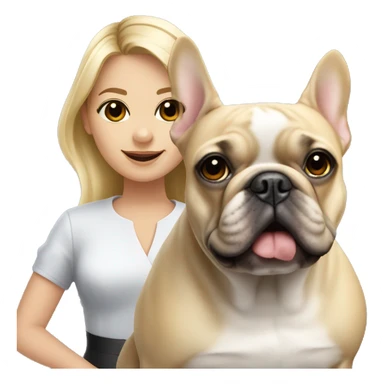 French bulldog With the hostess, a young girl with blonde hair and brown eyes sticker
