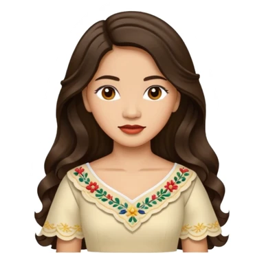 Filipino woman with long dark wavy hair parted in the middle wearing a traditional filipiniana sticker