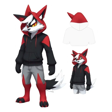 Edgy Cool Anthro Zoroark-Zangoose-Litten Fakemon Fursona Hoodie Full Body sticker