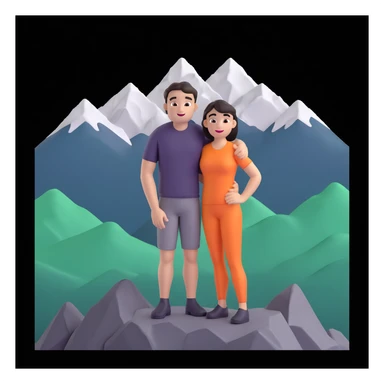 back packer couple posing, mountains in background,   close up pose sticker
