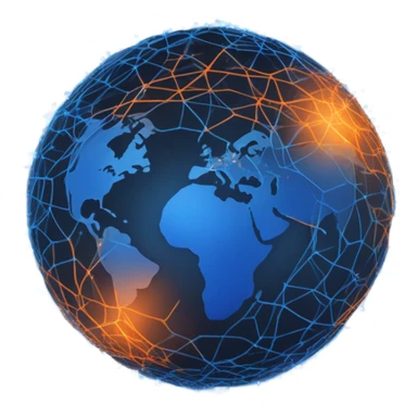 "Futuristic glowing Earth surrounded by digital blue and orange networks, representing advanced technology and a connected world." sticker