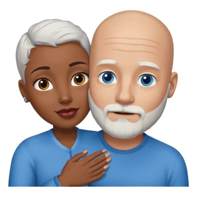 Talk bald white man with a white beard and blue eyes lovingly holding a black woman with brown eyes and grey hair sticker