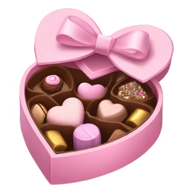 pink heart box, pale pink bow, filled with chocolates inside sticker