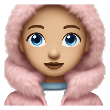 a brunette wavy hair girl with blue eyes in a pink fringe fur coat sticker