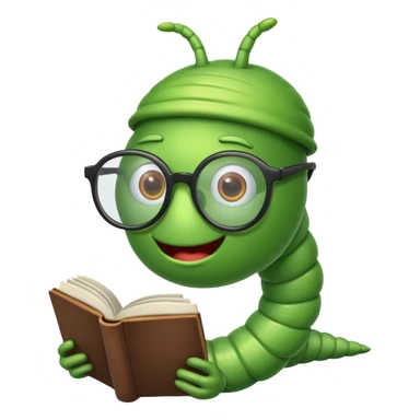 green Worm with glasses reading book sticker