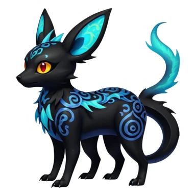 Shiny Fiery Dark Ugly Evil Realisitc Glowing Eldritch Horror Cool Edgy Badass Emo Glorious Demonic Batty Punky Aural Iridescent Fluorescent Bioluminescent Umbreon-Amaura-Salandit-Litten-Flareon-Fakémon-fusion (full body) with intricate pattern markings sticker