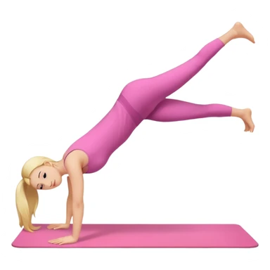 A fair-haired girl in a pink suit does a back bridge on a mat. two legs and a bridge to the other side sticker