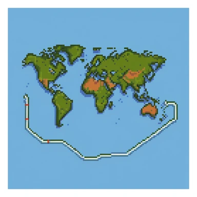 pixel art world map with a dotted route line showing travel path sticker