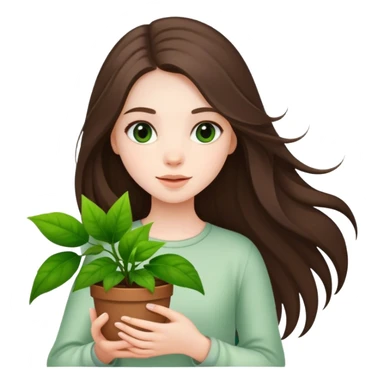 beautiful pale brunette girl with long hair holding plants  sticker