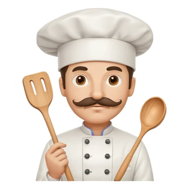 Chef with mustache hat and cooking supplies  sticker