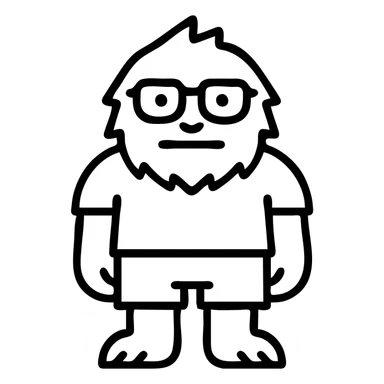 simplified icon of a yeti wearing a red shirt, shorts, and glasses sticker