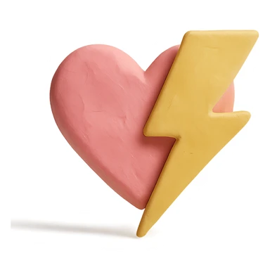 claymation style heart with a lightning bolt, pastel colors sticker