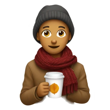 🥹 with scarf holding coffee and fall leaf sticker