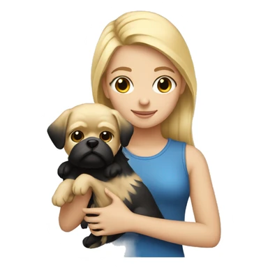 blonde girl holding a little black shitzu sticker