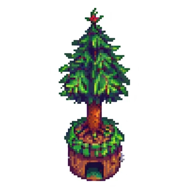 a home with a tree, pixel art style sticker