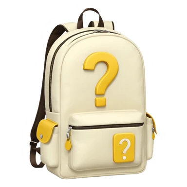 White backpack with yellow questions mark boxes stuffed in it sticker