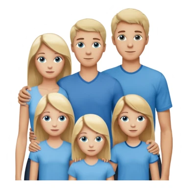 Familie: alle blauäugig, lang und schlank, Vater, Mutter( blond), zwei Mädchen( , 18-jährige hat braune Haare, 13 jährige hat blondes Haar), 2 Jungs( 9 und 6, der 9 Jährige hat dunkelblondes/braunes Haar, große blaue Augen, der 6 jährige ist hellblond und ziemlich frech).  sticker